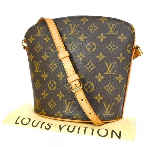 LOUIS VUITTON Logo Drouot Shoulder Bag Monogram Leather Brown M51290 99KB521 - Picture 1 of 16